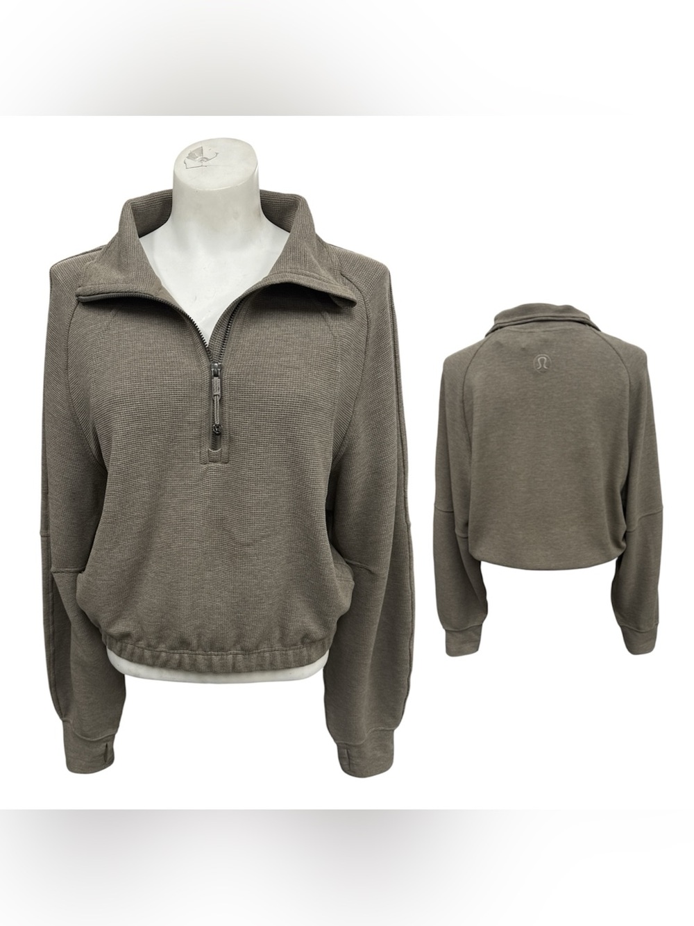 lululemon athletica Olive Taupe Cropped Quarter-Zip Pullover Size L